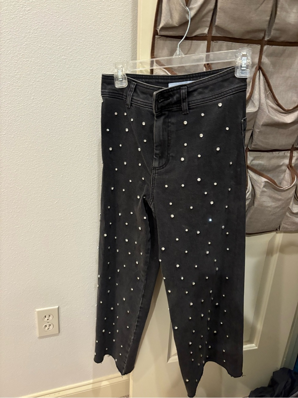 ANTONIO MELANI Black Pearl-Studded Wide Leg Jeans
